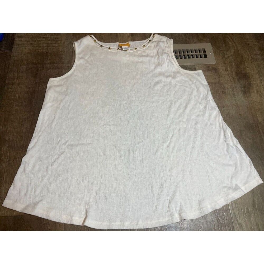 Ruby Rd Top Womens XL White Sleeveless Beaded Neckline Shirt Blouse